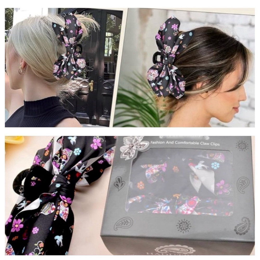 5 for $25! LARGE Claw Clip Floral & Skull Hair Bow! - Picture 4 of 4